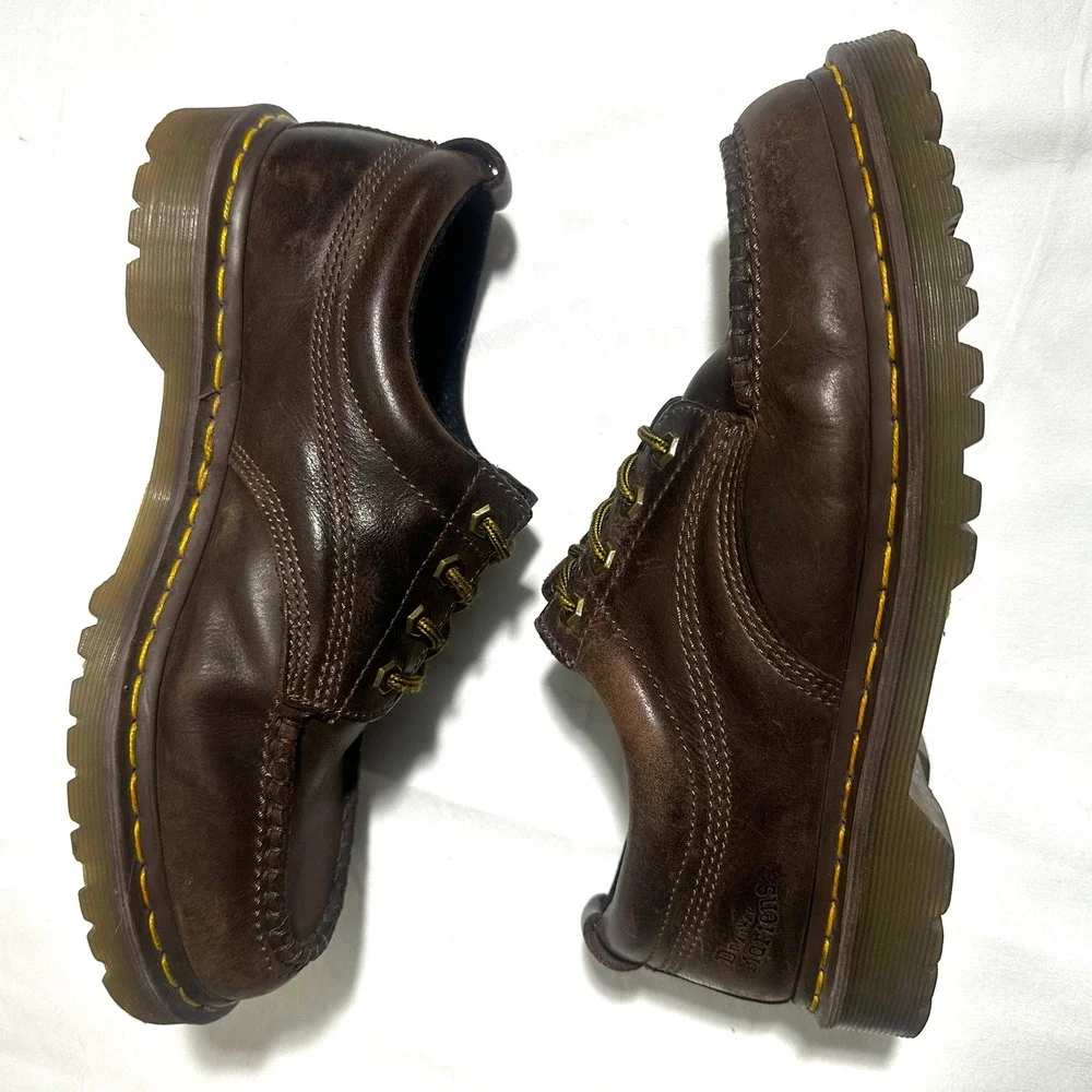 Dr Martens Lowell Mens 9 Brown Leather Moc Toe Oxford Shoes AirWair Lug Sole Y2K
